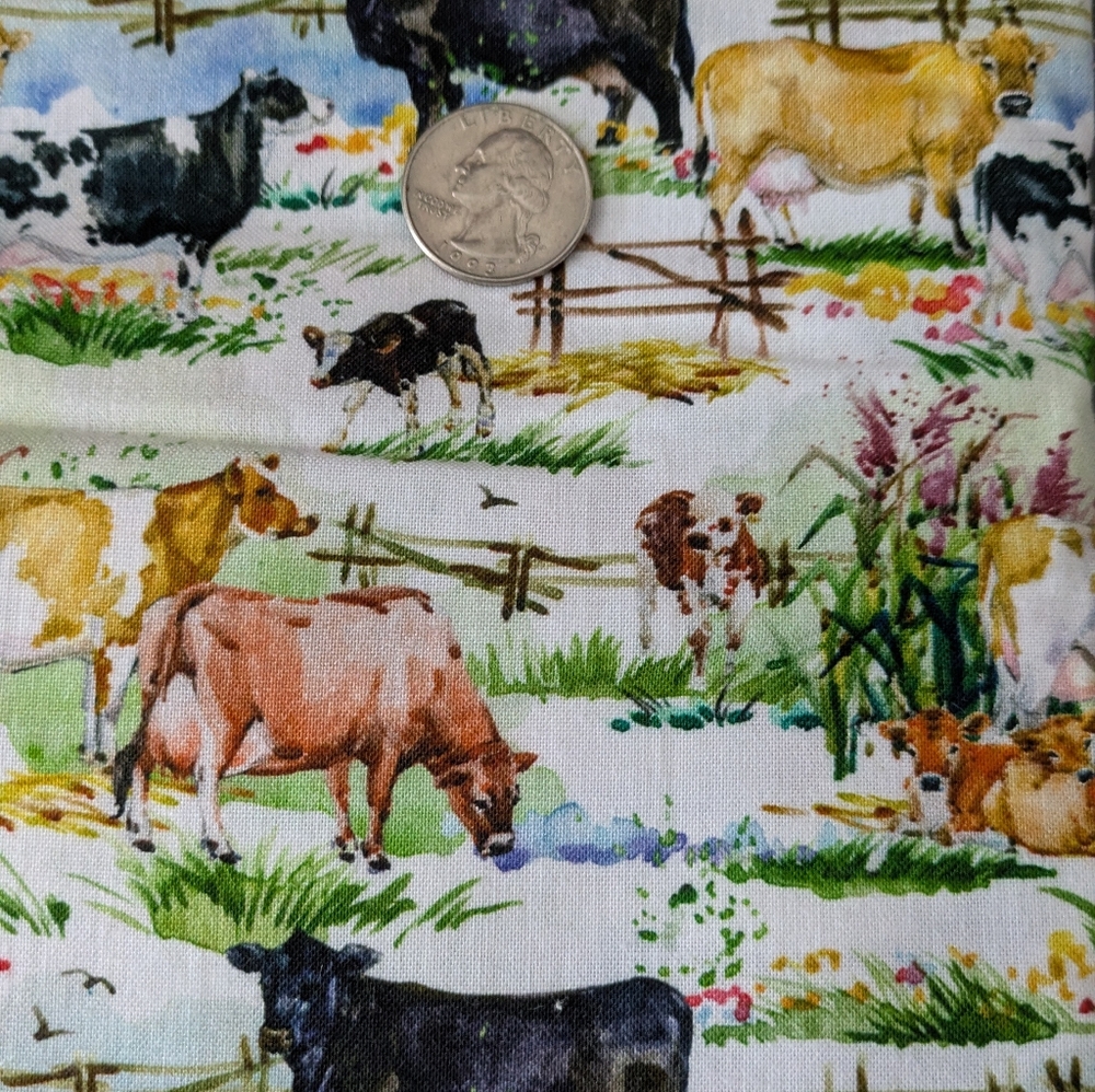 Cotton Fabric With Cows 2 Yards